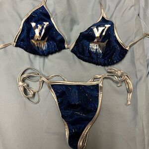 Stylish Blue Velvet with Hologram sequin fabric and Silver Liner Bikini Set
